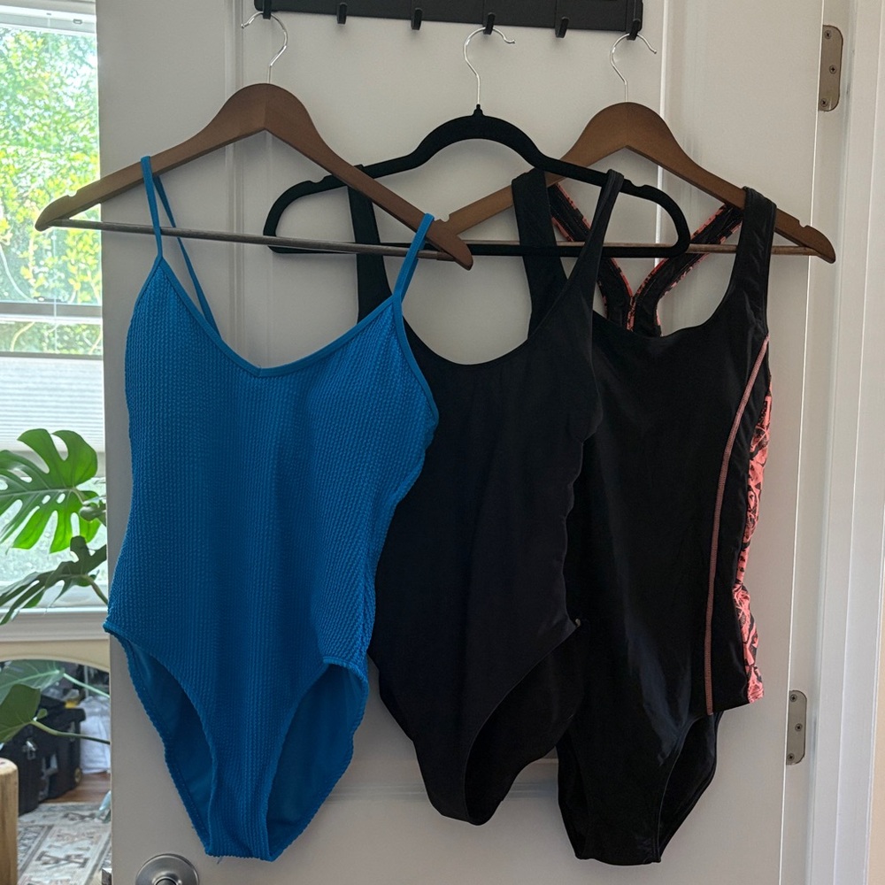 Women's Black & Bright Blue One-Piece Swimsuits - Pack of 3